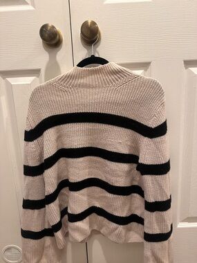 Banana Republic Cream and Black Striped Cowl Knit Sweater